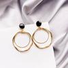 Pendientes coreanos nuevos de plata S925 con forma de aguja irregular multicapa circular, pendientes de estilo retro de Hong Kong con temperamento exagerado para mujer
