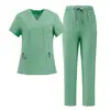 Uniforme Médico Cruzado Elástico de Secado Rápido con Cuello en V y Mangas Cortas para Doctor/Enfermera