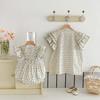 Bata de algodón transpirable para bebé niña con estampado floral pequeño de primavera y verano, mameluco para bebé, camisa y falda para hermana mayor, ropa para niños