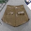 Pantalones cortos de cuero para mujer Primavera y Otoño 2023 Corea del Sur Dongdaemun cintura alta línea A pierna ancha prenda exterior pantalones básicos para botas al por mayor 8289