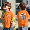 Camiseta de verão casual de manga curta 2026 para meninos mais velhos, top de algodão puro com desenho para meninos do ensino fundamental