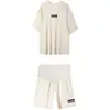 Traje de maternidad moda verano delgado suelto red social verano frío manga corta pantalones cortos deportivos dos piezas femenino