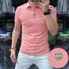 Camiseta de solapa de moda de manga corta para hombre, estilo coreano, corte entallado, informal, para jóvenes, elegante, polo de algodón con perlas de seda de hielo