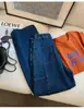 Jeans casual de trabalho com bolso lateral, calça reta de perna larga azul de cintura alta para mulheres 13296