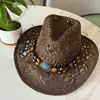 Sombrero de Paja de Concha Estilo Bohemio Verano Playa Estilo Étnico Sombrero Hueco Parasol Protector Solar Sombrero Vaquero Occidental