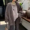 Cárdigan de Punto Retro Francés con Cuello en V para Mujer Otoño/Invierno Nuevo Holgado Perezoso Casual Texturizado Abrigo Suéter
