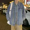 Jaqueta jeans masculina, estilo retrô de primavera, jaqueta casual workwear legal e estilosa, marca trendy do Instagram, versátil para adolescentes, com gola lapela