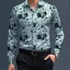 Camisa de manga larga para hombre, estilo nuevo de primavera/otoño europeo y americano transfronterizo, camisa casual de cuatro vías elásticas con estampado floral 3D para hombre