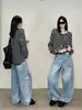 Calça jeans de trabalho funcional "Zedaijiai" lavagem de neve vintage, corte solto reto, perna larga, para o outono