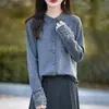 Nuevo cárdigan tejido a crochet hecho a mano de otoño e invierno para mujer, elegante cuello POLO, chaqueta de bolsillo calada