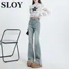 Jeans Feminino 2025 Primavera Novo Design Sensível Rasgos Micro Fenda Cintura Alta Slim-Fit Calças Slim-Fit