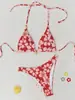 Traje de Playa 2025 para Mujer Trajes de Baño Bikini Sexy con Cuello Halter y Cordones Estilo Estampado