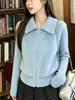 Nuevo diseño de otoño e invierno, suéter de punto elegante y versátil con cuello polo para mujer, chaqueta suéter estilo coreano en stock
