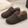 Fivela Retro Birkenstock Sapatos de Algodão Femininos de Inverno Slip-on Feltro Mais Veludo Pessoa Preguiçosa Botas de Algodão Fundo Plano Quente Casuais Sapatos de Algodão