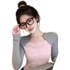 Camiseta de Manga Larga Pure Desire con Bloques de Color para Mujer 2026 Primavera y Otoño Nuevo Diseño de Nicho Ajustada Camiseta Básica Top Versátil