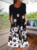 Vestido feminino casual com estampa floral retrô e gola redonda, estilo casual e manga curta, da AliExpress, 2023