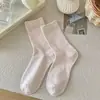 Meias xadrez azul e branco com laço femininas primavera e outono cinco cores novas meias de cano médio doce retalhos meias largas hosiery Zhuji