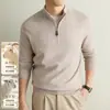 Suéter de lã e cashmere antibacteriano 10A com 30% de lã para homens, nova coleção outono/inverno 2026, com zíper parcial, gola alta, suéter de lã masculino