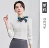 Nuevo Producto de Primavera y Otoño: Camisa de Camarero de Hotel y Restaurante, Recepcionista de Recepción, Camisa Azul de Manga Larga con Lazo, Uniforme de Trabajo para Mujer