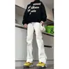 Jeans Blancos Ajustados para Hombre Otoño Estilo Americano Pantalones Elegantes Cremallera Abertura Cintura Alta Rectos Acampanados