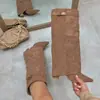 Botas de mujer de comercio exterior transfronterizas con punta fina, caña ancha, hebilla metálica recta, botas de media caña, talla grande, tacón grueso, botas de mujer estilo pantalón
