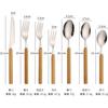 Cuchillo, Tenedor, Cuchara, Tenedor para Fruta, Cuchara para Postre Helado, Cuchara para Café de Acero Inoxidable 304, Mango de Bambú, Juego de Cubiertos para Comida Occidental