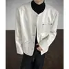 Chaqueta de Piel Sintética con Patrón de Cocodrilo para Hombre Tallas Grandes Holgada Marca de Moda Corte Tridimensional Botón de Perla Chaqueta Corta Sin Cuello