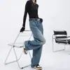 Jeans Azules Rectos Sueltos de Pierna Ancha Estilo Retro Americano para Mujer Nuevos Casuales Versátiles de Color Claro con Caída hasta el Suelo