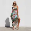 2026 Novo Europeu e Americano Transfronteiriço Aliexpress Site Independente Sexy Alça Fina Estampa Graffiti Vestido Flare para Mulheres
