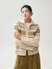 Suéter de cashmere com gola Fair Isle, cardigã de tricô com zíper, estilo retro solto e relaxado para o início do outono feminino