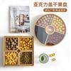 Caja de Almacenamiento Creativa de Cuatro Cuadrados con Tapa Caja de Dulces con Compartimentos de Madera Estilo Chino Caja Redonda de Madera Maciza para Frutos Secos