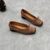 Zapatos de Ballet Retro con Lazo de Cuero Genuino para Mujer, Zapatos Mary Jane de Cuero Genuino con Boca Baja y Tacón Grueso, Punta Cuadrada Versátil con Boca Baja