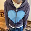 Cárdigan con Cremallera Patchwork en Forma de Corazón Creativo de Comercio Exterior Europeo y Americano Chaqueta Casual de Manga Larga Sudadera Unisex Moda Urbana