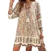 Em Estoque 2025 Camisa Estampada Transfronteiriça Europeia e Americana Exportação Primavera e Verão Casual Boêmia Vestido de Férias com Decote V para Mulheres