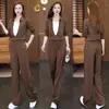 Conjunto casual de moda hecho a medida para mujer, nuevo estilo de otoño, efecto adelgazante, top de dos piezas, pantalones de pierna ancha de cintura alta
