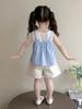 Traje a cuadros de dos piezas falso para niñas Traje de verano 2025 Nuevo Traje de verano moderno para niños Traje de dos piezas de pantalones cortos para bebé