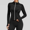 Ropa Deportiva para Correr de Noche al Aire Libre en Otoño e Invierno Ropa de Yoga Top Deportivo para Mujer Corte Ajustado Tiras Reflectantes Ropa para Ciclismo y Fitness Chaqueta con Cremallera de Corte Ajustado