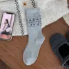 Calcetines Fair Isle para mujer, calcetines de lana hasta la mitad de la pantorrilla, otoño e invierno, cálidos, estilo étnico retro, hilo grueso, calcetines holgados, calcetines de algodón versátiles