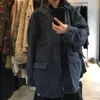 Jaqueta de trabalho de alta qualidade vintage desgastada lavada com lapela e bolsos, casaco jeans feminino de Dongdaemun, Coreia