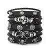 Pulsera de cuero tejida con calavera de Halloween de personalidad transfronteriza, pulsera de viento de metal, conjunto, venta al por mayor