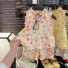 Algodão Seda Lyocell2026 Conjunto de Algodão e Seda para Meninas de Verão, Conjunto Doce de Duas Peças sem Mangas com Calça Capri para Meninas