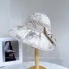 Chapéu de Pescador Fashion com Estampa Colorida e Laço Grande para Mulheres, Chapéu Balde Versátil Casual de Verão para Proteção Solar, Chapéu de Tecido para Proteção Solar em Férias