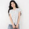 2025 Nuevo Verano Estilo Coreano Casual Versátil Holgado Cuello Redondo Abotonadura Sencilla Camisas de Manga Corta a Rayas para Mujer