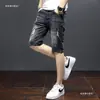 Shorts de Mezclilla Elásticos Finos de Talla Grande para Hombre, Rasgados, Ajustados, Rectos, Juveniles, a la Rodilla, Casuales