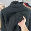 Suéter masculino de lã, gola alta, novo estilo de inverno, casual de alta qualidade, espessado para aquecimento, cor sólida, camada base de tricô