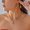 Conjunto de Collar y Aretes de Cuentas de Arroz con Copo de Nieve y Árbol de Navidad Europeo y Americano Transfronterizo Joyería Simple Colorida para las Fiestas Navideñas para Mujer