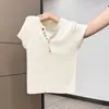 Camiseta de Manga Corta con Botones de Color Dopamina Estilo Coreano Hombro Normal para Mujer Verano Nueva Ajustada Adelgazante Chica Caliente Cuello en V Top Pequeño