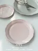 Louça de cerâmica estilo ins coreano, pratos domésticos de cor sólida, pratos fundos, pratos ovais para peixe, pratos com borda festonada, pratos do dia a dia