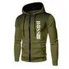 Suéter casual com capuz estampado para homens outono e inverno com forro de fleece com zíper pullover moletom com capuz em estoque