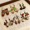 Nuevos Pendientes de Frutas y Plantas Hechos a Mano Estilo Chino Retro Piña de Bosque Fruta Seca Literaria Ganchos para Orejas Pendientes Creativos de Nicho para Mujeres
